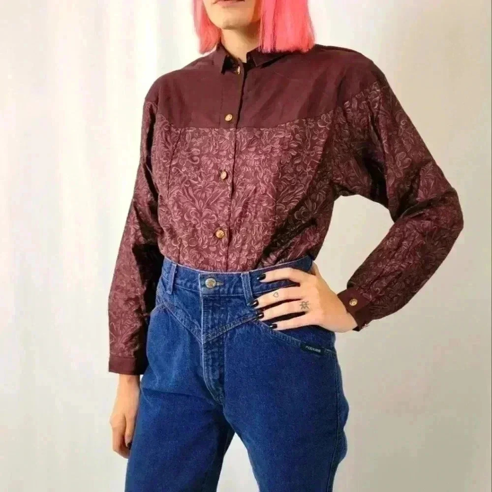 Vintage 90s Western Paisley Bandana Long Sleeve - M - Picture 1 of 6